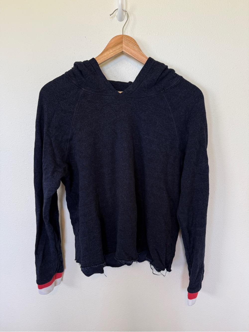 Sundry Cutoff Hoodie with Red & White Cuff Detail